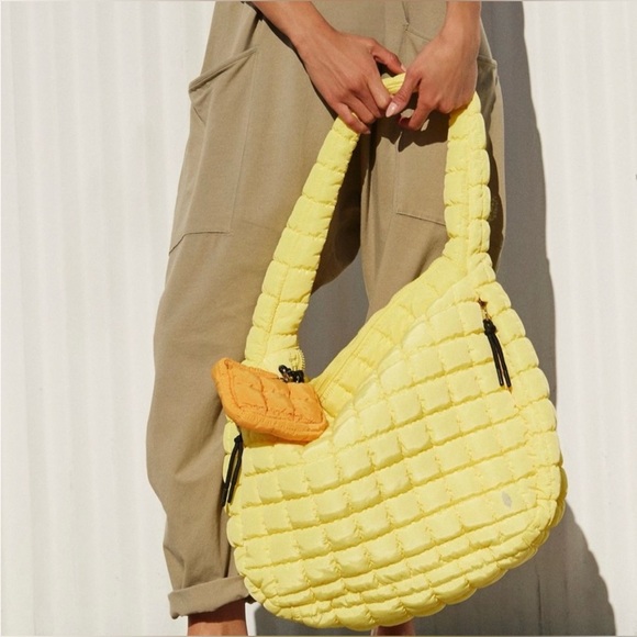 NWT Free People Movement Quilted Carryall Bag in Sour Citrus Sun Yellow New - Picture 2 of 10